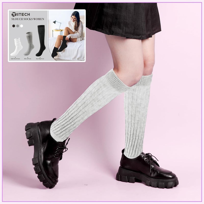 TRIITECH Store 3 Pairs Scrunchy Socks for Women,Slouch Socks Women Knee High Scrunch Socks Size 5-11 - Image 2